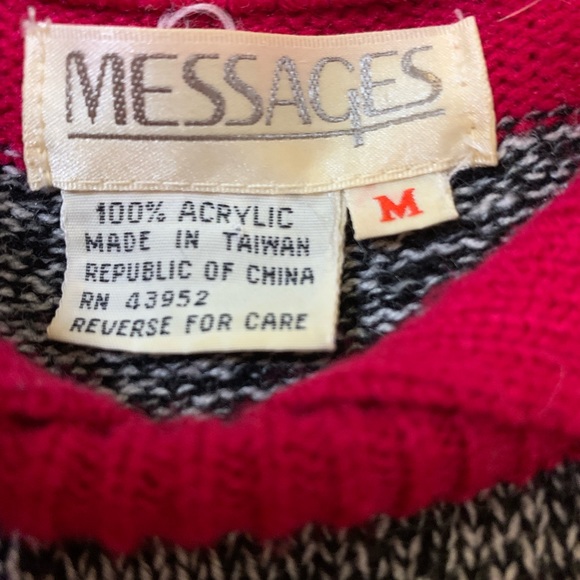 Vintage 80's Fuchsia & Charcoal Preppy Sweater Made in Taiwan Republic of China - Picture 8 of 10